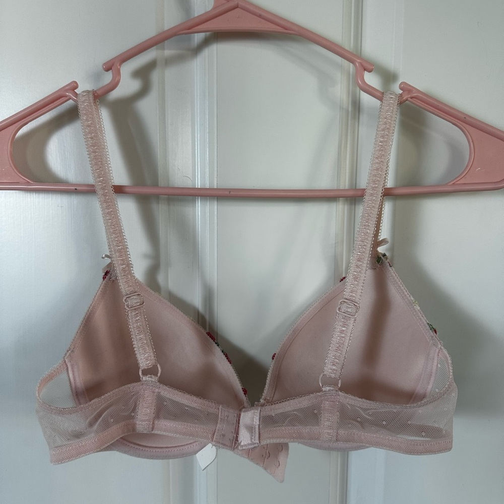 Blush Pink Lingerie Push up brasserie with red strawberry embroidery 32C - Picture 7 of 9